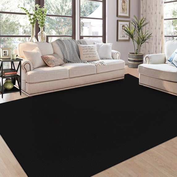 HOMERRY 8' x 10' Area Rug for Living Room Solid Textured Modern Non Slip Washable Indoor Carpet, Black