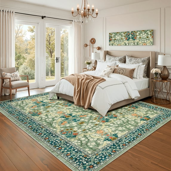 HOMERRY 8' x 10' Floral Area Rug for Living Room Washable Modern Indoor Carpet, Green