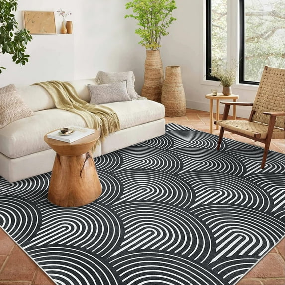 HOMERRY 8' x 10' Living Room Rug Washable Rug Large Modern Area Rugs for Bedroom Thin Rug Contemporary Black Lines Print Accent Rug