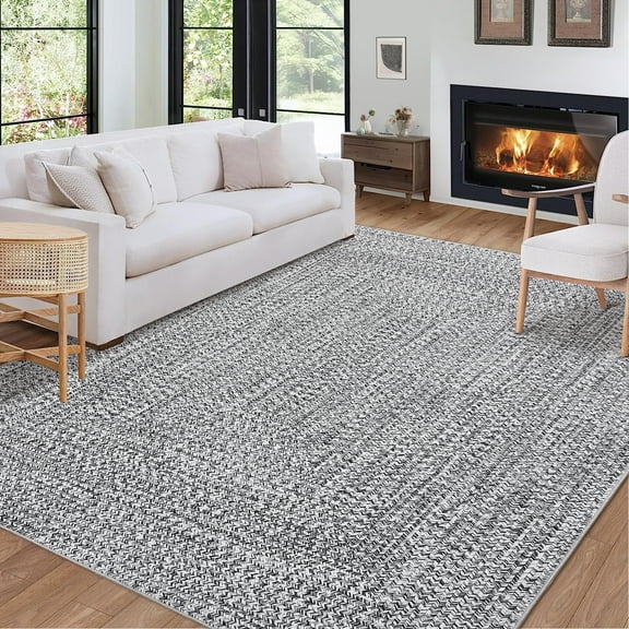 HOMERRY 8' x 10' Modern Area Rug for Living Room Braided Print Indoor Washable Neutral Carpet, Gray