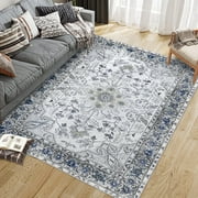 HOMERRY Runner Rug 2x6 Oriental Distressed Hallway Rug Vintage Area Rug Low-Pile Non-Slip, Blue