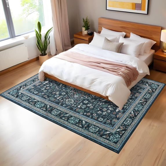 HOMERRY 9' x 12' Area Rug for Living Room Boho Vintage Floral Bedroom Rug, Blue