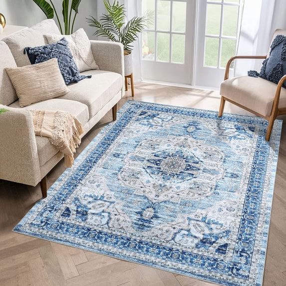 HOMERRY 9' x 12' Area Rug for Living Room Boho Vintage Rug Non Slip Throw Rugs, Blue