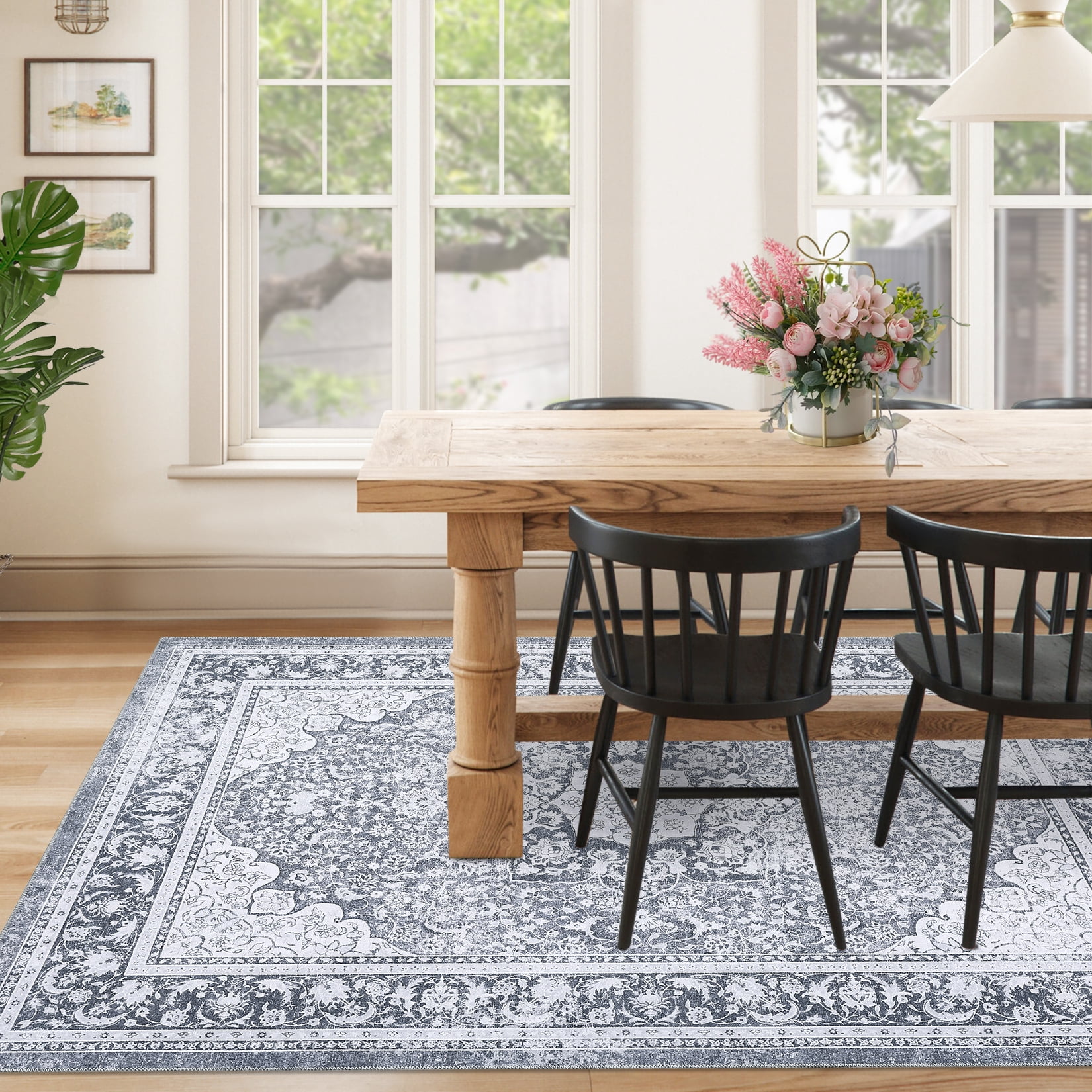 Boardered Tile Rug HOMERRY 9' x 12' Area Rug for Living Room Modern Bordered Washable ...