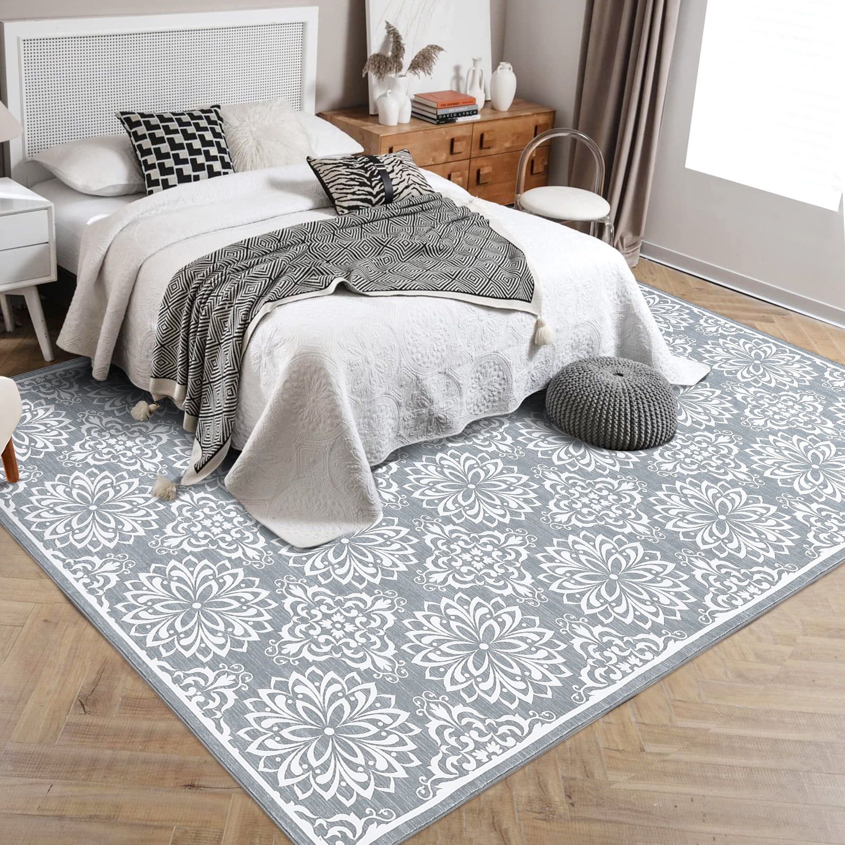 HOMERRY 9' x 12' Area Rug for Living Room Washable Bedroom Floral Carpet for Floor Decoration, Pink