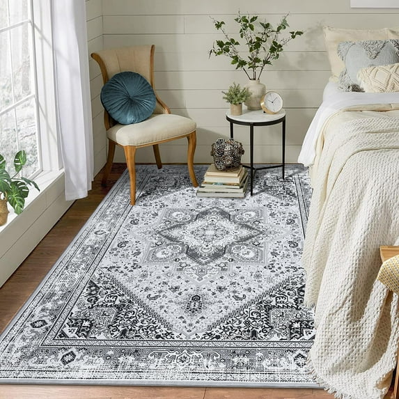 HOMERRY 9' x 12' Area Rug for Living Room Washable Bedroom Floral Geometric Carpet for Floor Decoration, Gray