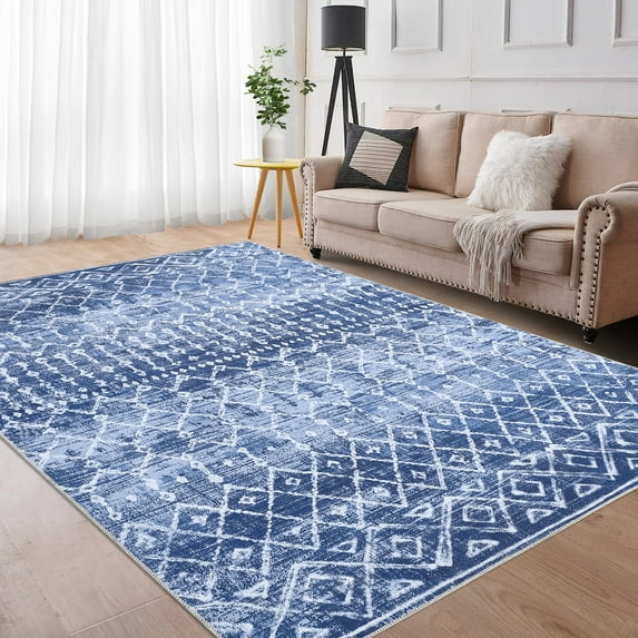 HOMERRY 9' x 12' Area Rug for Living Room Washable Bedroom Modern Moroccan Geometric Carpet for Floor Decoration, Blue