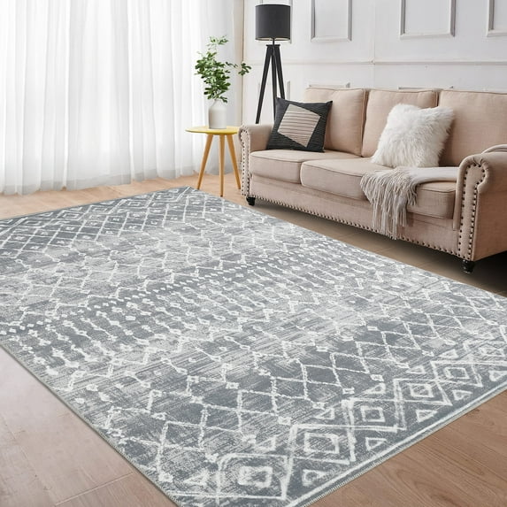 HOMERRY 9' x 12' Area Rug for Living Room Washable Bedroom Modern Moroccan Geometric Carpet for Floor Decoration, Gray