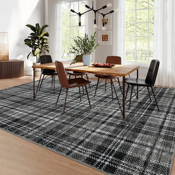 HOMERRY 9' x 12' Area Rug for Living Room Washable Bedroom Plaid Geometric Carpet, Gray