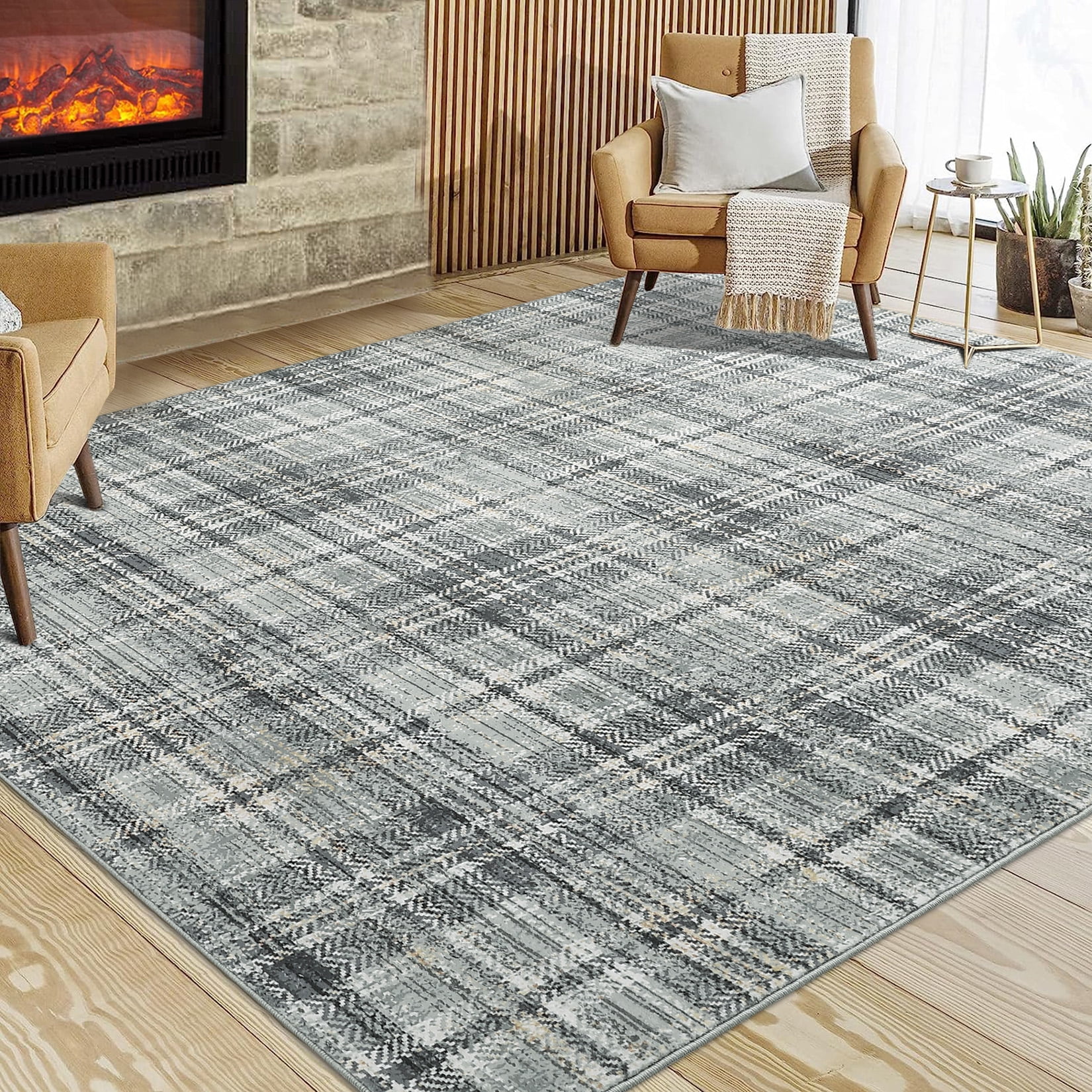 HOMERRY 9' x 12' Area Rug for Living Room Washable Bedroom Plaid ...