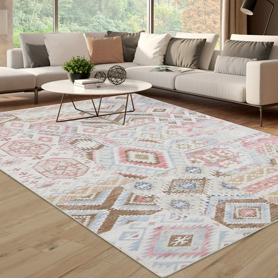 HOMERRY 9' x 12' Area Rug for Living Room Washable Bedroom Vintage Bohemian Patterns Carpet for Floor Decoration, Pink