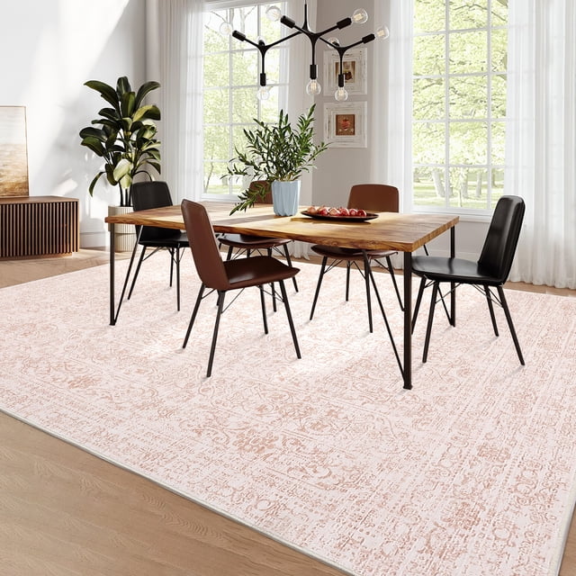 HOMERRY 9' x 12' Area Rug for Living Room Washable Bedroom Vintage Floral Carpet for Floor Decoration, Pink