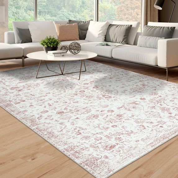 HOMERRY 9' x 12' Area Rug for Living Room Washable Bedroom Vintage Floral Carpet for Floor Decoration, Pink