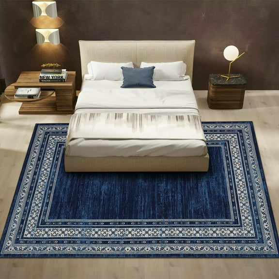 HOMERRY 9' x 12' Modern Geometric Area Rug for Living Room Non Slip Washable Carpet, Blue