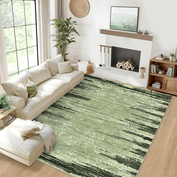 HOMERRY Abstract Gradient Border Non Slip Area Rug 9' x 12' for Living Room Washable Indoor Carpet, Green