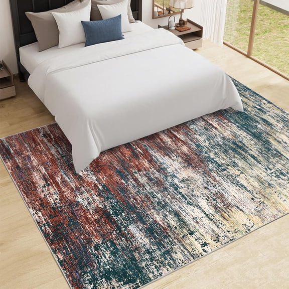 HOMERRY Abstract Print Non Slip Area Rug 9' x 12' for Living Room Washable Indoor Carpet, Red Green