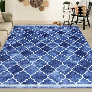 HOMERRY Anti-Slip Area Rug for Living Room 5' x 7'Moroccan Geometric Low Pile Rugs, Blue