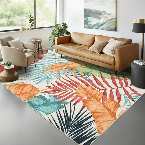 HOMERRY Area Rug 4' x 6' Rugs for Living Room Modern Washable Indoor Floral Print Carpet, Red/Orange