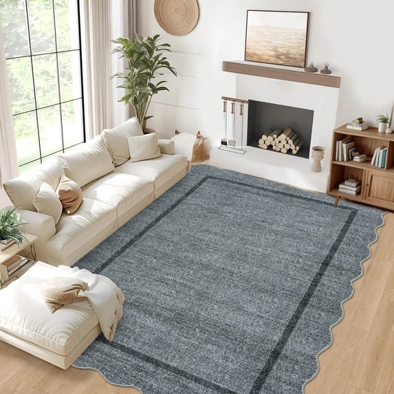 HOMERRY Area Rug 4' x 6' Rugs for Living Room Modern Washable Indoor Scalloped Border Carpet, Gray