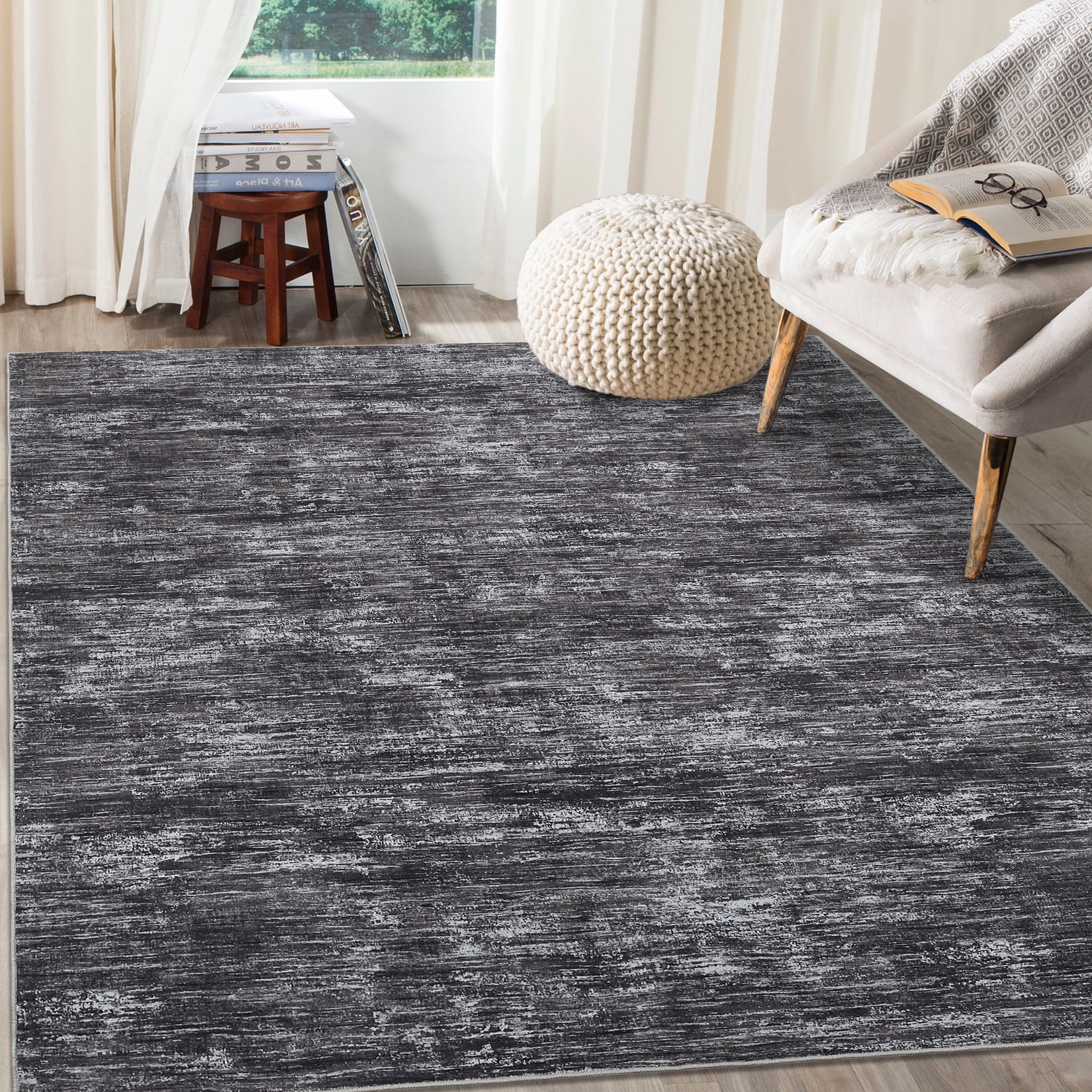 HOMERRY Area Rug 4' x 6' Solid Indoor Carpet for Living Room Bedroom Dark Gray Rug