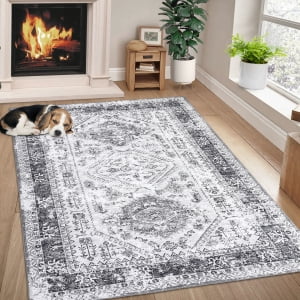 HOMERRY Area Rug 5' x 7' Floral Area Rug for Living Room Washable Soft Indoor Floor Carpet, Grey