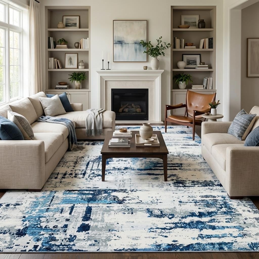HOMERRY Area Rug 5' x 7' Modern Abstract Rug for Living Room Washable Soft Indoor Floor Carpet, Blue