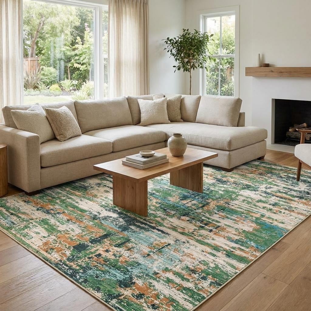 HOMERRY Area Rug 5' x 7' Modern Abstract Rug for Living Room Washable Soft Indoor Floor Carpet, Green