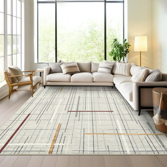 HOMERRY Area Rug 5' x 7' Moroccan Rug for Living Room Washable Stain Resistant Non-Shed Low Pile Carpet, Beige