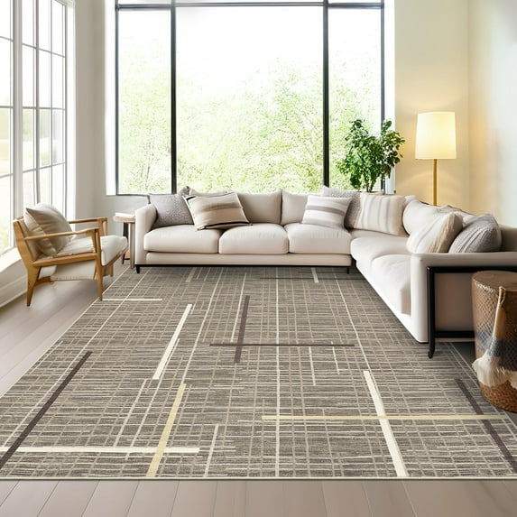 HOMERRY Area Rug 5' x 7' Moroccan Rug for Living Room Washable Stain Resistant Non-Shed Low Pile Carpet, Brown