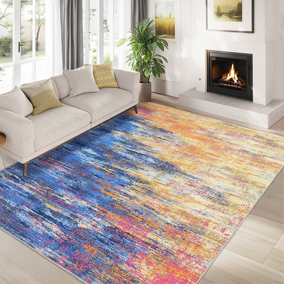 HOMERRY Area Rug 5' x 7' Rug for Living Room Modern Washable Indoor Abstract Print Carpet, Pink Blue