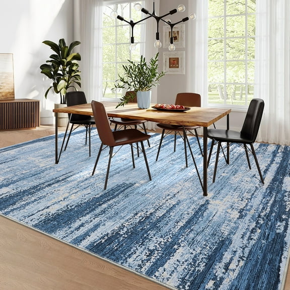 HOMERRY Area Rug 5' x 7' Rugs for Living Room Modern Washable Indoor Abstract Gradient Border Carpet, Blue