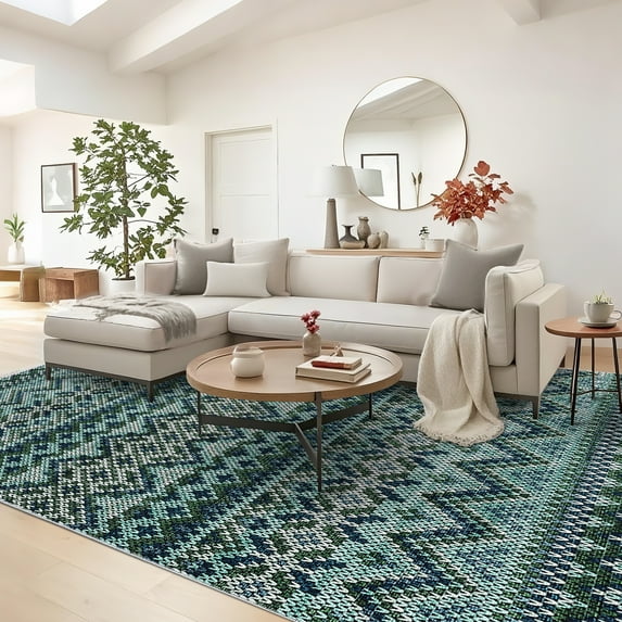 HOMERRY Area Rug 5' x 7' Rugs for Living Room Modern Washable Indoor Boho Print Carpet, Blue