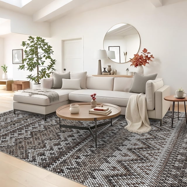 HOMERRY Area Rug 5' x 7' Rugs for Living Room Modern Washable Indoor Boho Print Carpet, Brown