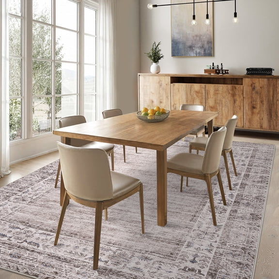 HOMERRY Area Rug 5' x 7' Rugs for Living Room Modern Washable Indoor Floral Border Print Carpet, Beige/Camel