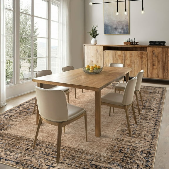 HOMERRY Area Rug 5' x 7' Rugs for Living Room Modern Washable Indoor Floral Border Print Carpet, Brown