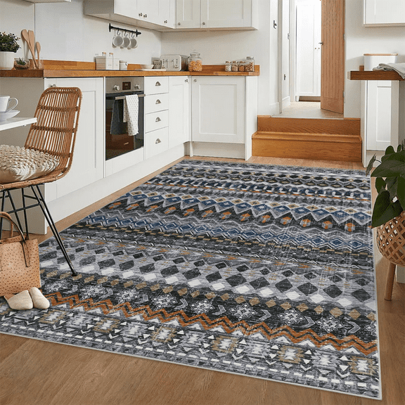 HOMERRY Area Rug 5' x 7' Rugs for Living Room Modern Washable Indoor Floral Print Carpet, Gray/Blue