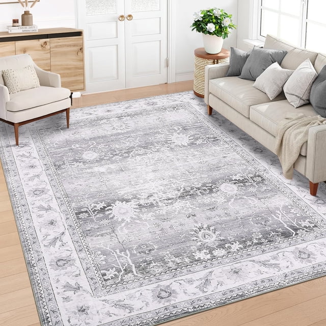 HOMERRY Area Rug 5' x 7' Rugs for Living Room Modern Washable Indoor Floral Print Carpet, Gray