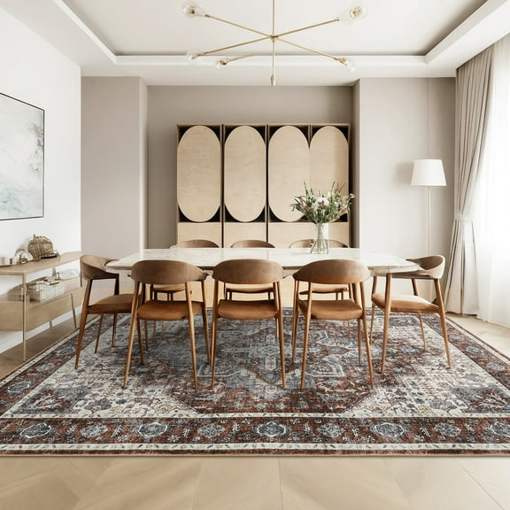 HOMERRY Area Rug 5' x 7' Rugs for Living Room Modern Washable Indoor Floral Print Carpet, Red