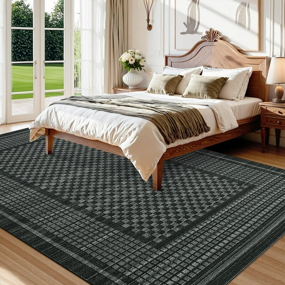 HOMERRY Area Rug 5' x 7' Rugs for Living Room Modern Washable Indoor Geometric Plaid Carpet, Black
