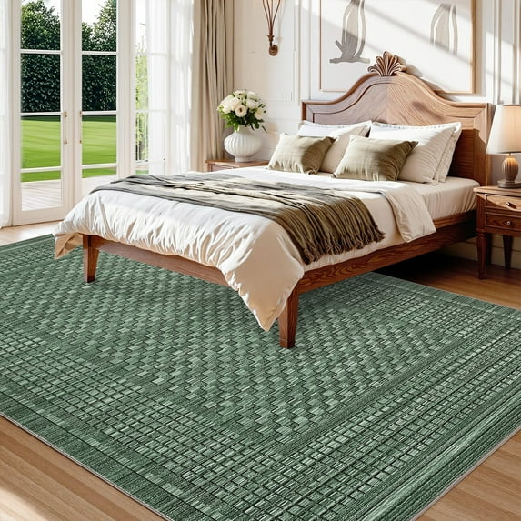 HOMERRY Area Rug 5' x 7' Rugs for Living Room Modern Washable Indoor Geometric Plaid Carpet, Green