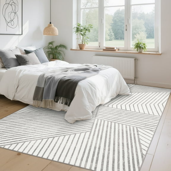 HOMERRY Area Rug 5' x 7' Rugs for Living Room Modern Washable Indoor Geometric Striped Carpet, Gray
