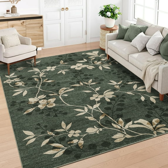 HOMERRY Area Rug 5' x 7' Rugs for Living Room Modern Washable Indoor Leaf Print Carpet, Green