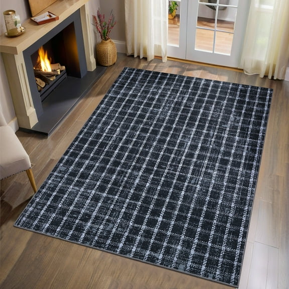 HOMERRY Area Rug 5' x 7' Rugs for Living Room Modern Washable Indoor Plaid Print Carpet, Blue