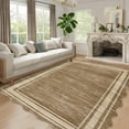 thumbnail image 1 of HOMERRY Area Rug 5' x 7' Rugs for Living Room Modern Washable Indoor Scalloped Neutral Solid Print Bordered Carpet, Camel, 1 of 5