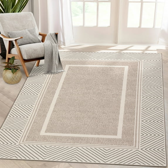 HOMERRY Area Rug 5' x 7' Rugs for Living Room Vintage Geometric bordered Floor Cover, Brown