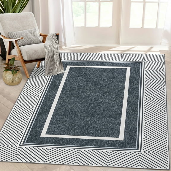 HOMERRY Area Rug 5' x 7' Rugs for Living Room Vintage Geometric bordered Floor Cover, Dark Gray