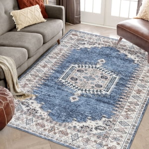 HOMERRY Area Rug 5' x 7' Vintage Distressed Medallion Floral Area Rug for Living Room Washable Soft Indoor Floor Carpet, Blue