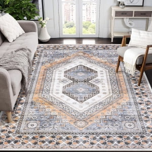 HOMERRY Area Rug 5' x 7' Vintage Distressed Medallion Floral Area Rug for Living Room Washable Soft Indoor Floor Carpet, Light Orange