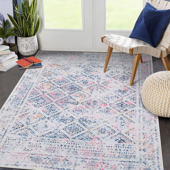 HOMERRY Area Rug 6' x 9' Modern Moroccan Distressed Area Rug for Dining Room Washable Soft Indoor Floor Carpet, Multi Color