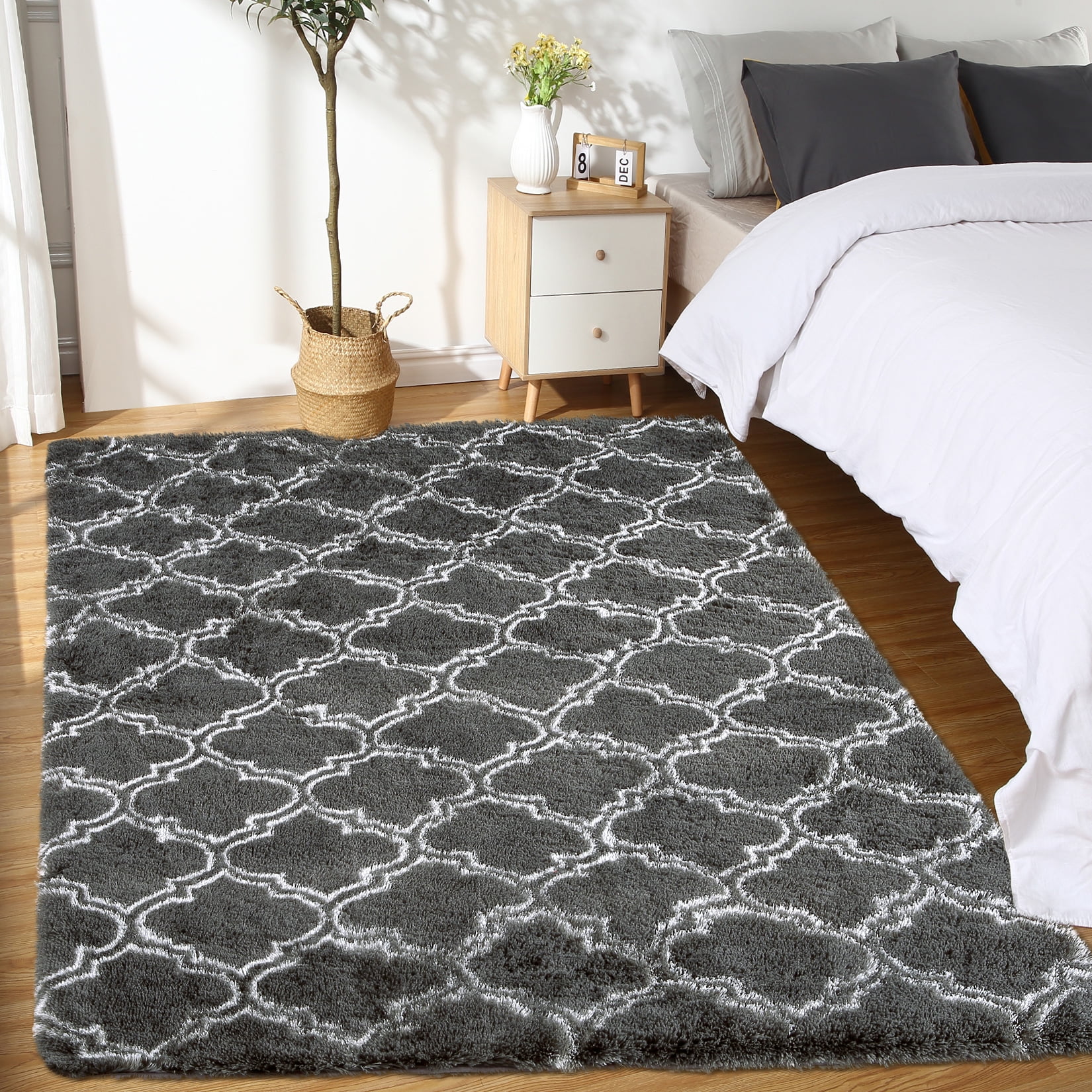 Fluffy Datk Grey Rugs HOMERRY Area Rug 6' x 9' Moroccan Fluffy Rugs for Living Room, Dark ...